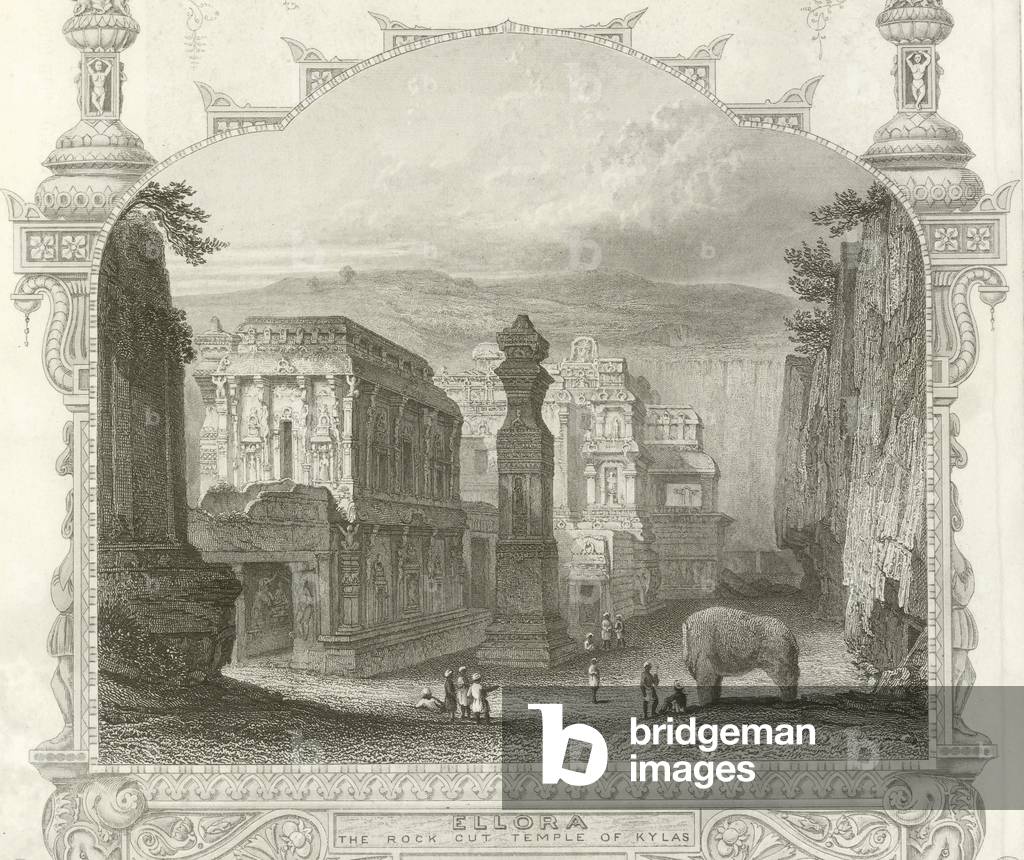 The rock cut Temple of Kailah, Ellora, India (engraving)
