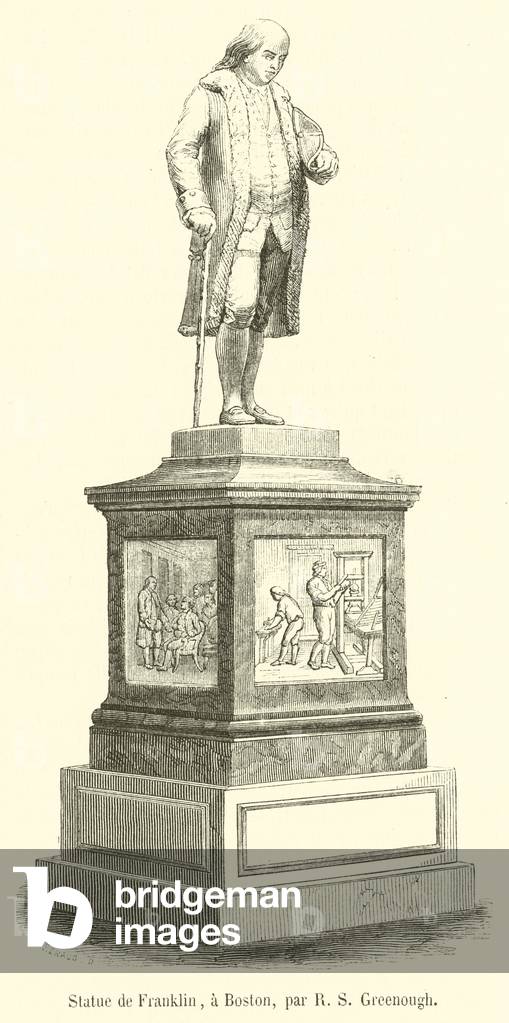 Statue de Franklin, a Boston (engraving)