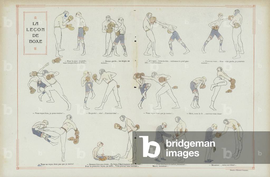 The boxing lesson. Illustration for Le Rire (colour litho)