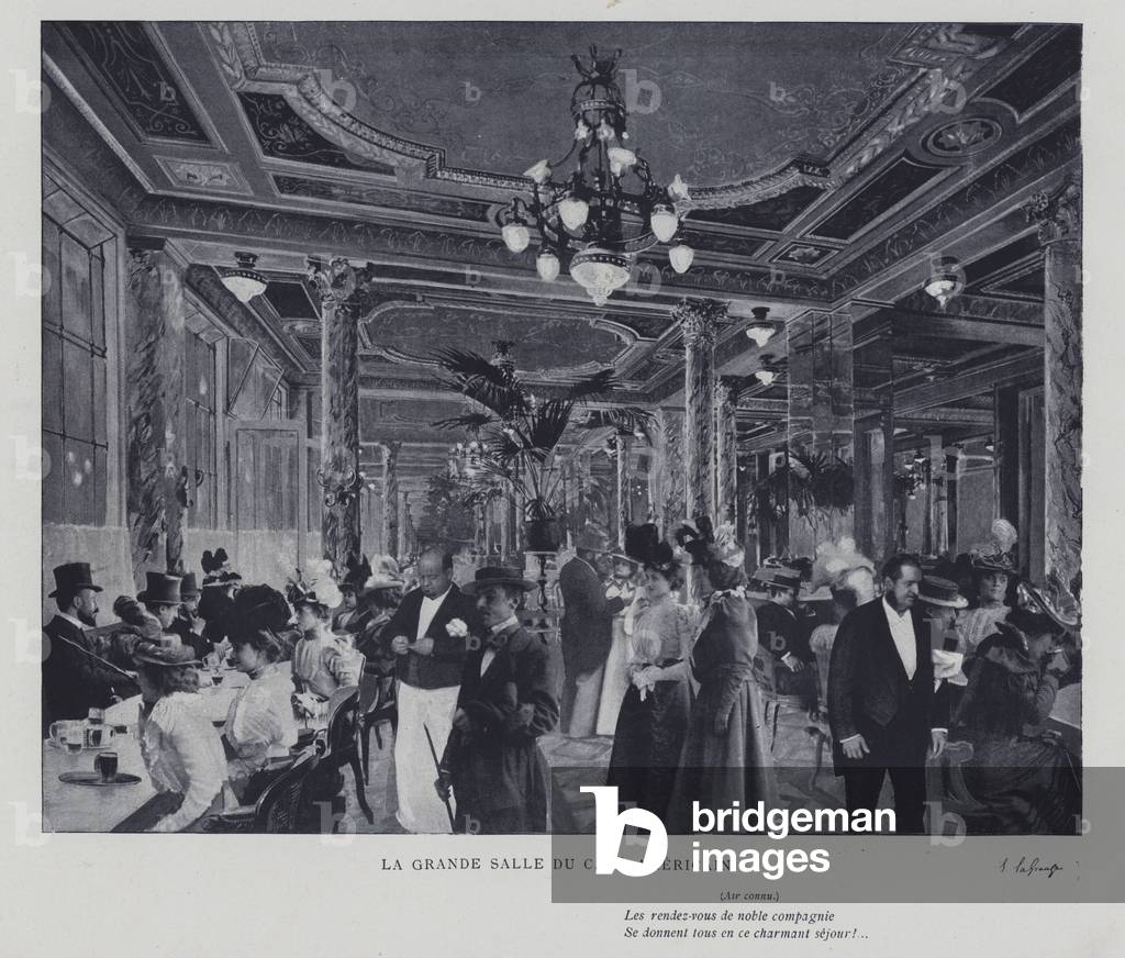 The great hall of the Cafe Americain, Paris (b/w photo)