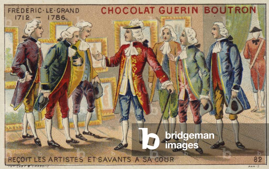 Frederick the Great receiving artists and scholars at his court (chromolitho)