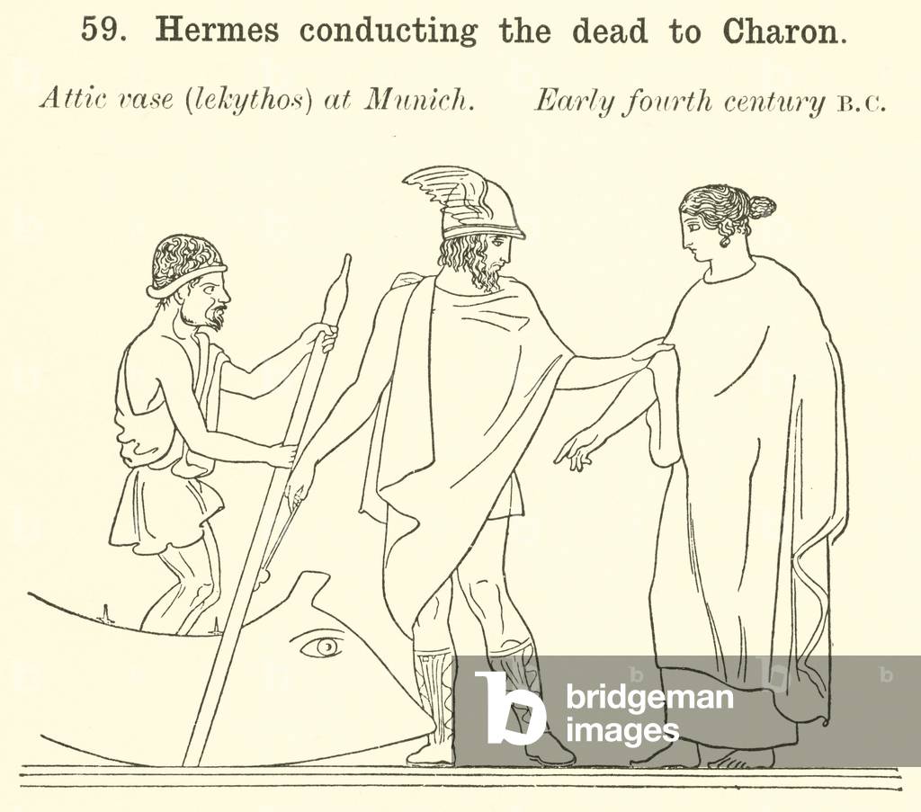 Hermes conducting the dead to Charon (engraving)