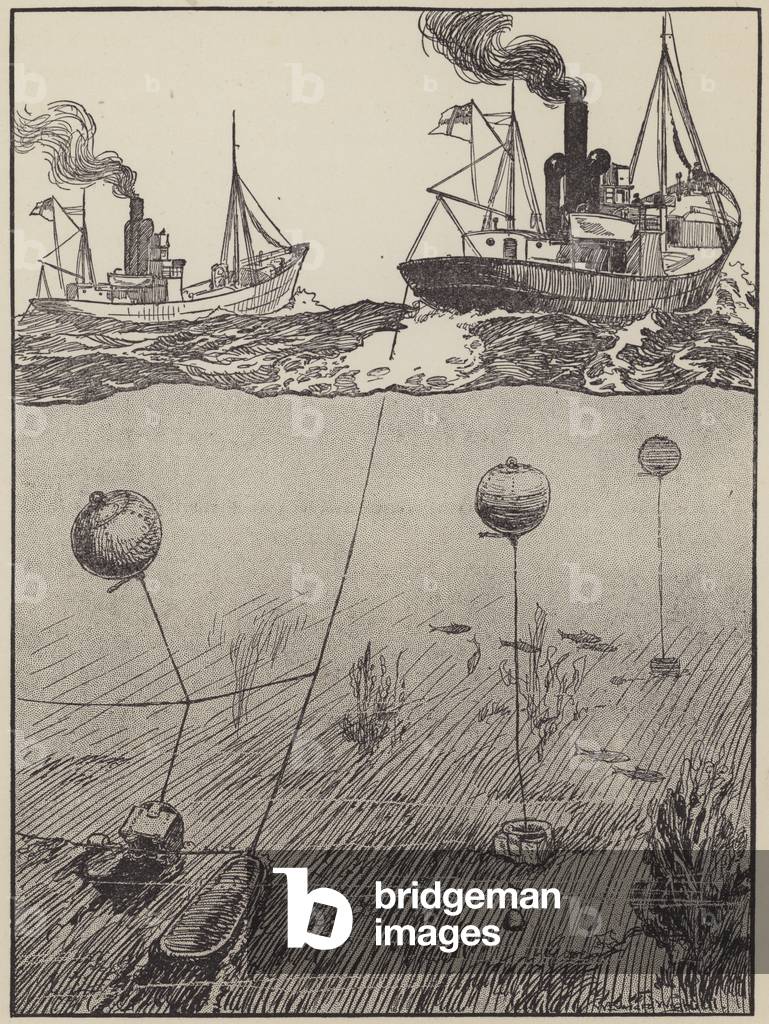 How a trawler sweeps for mines (litho)