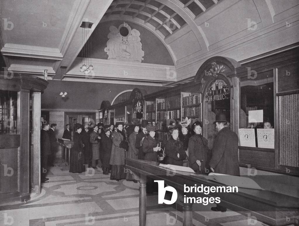 In the Carnegie Central Library, Hammersmith (b/w photo)