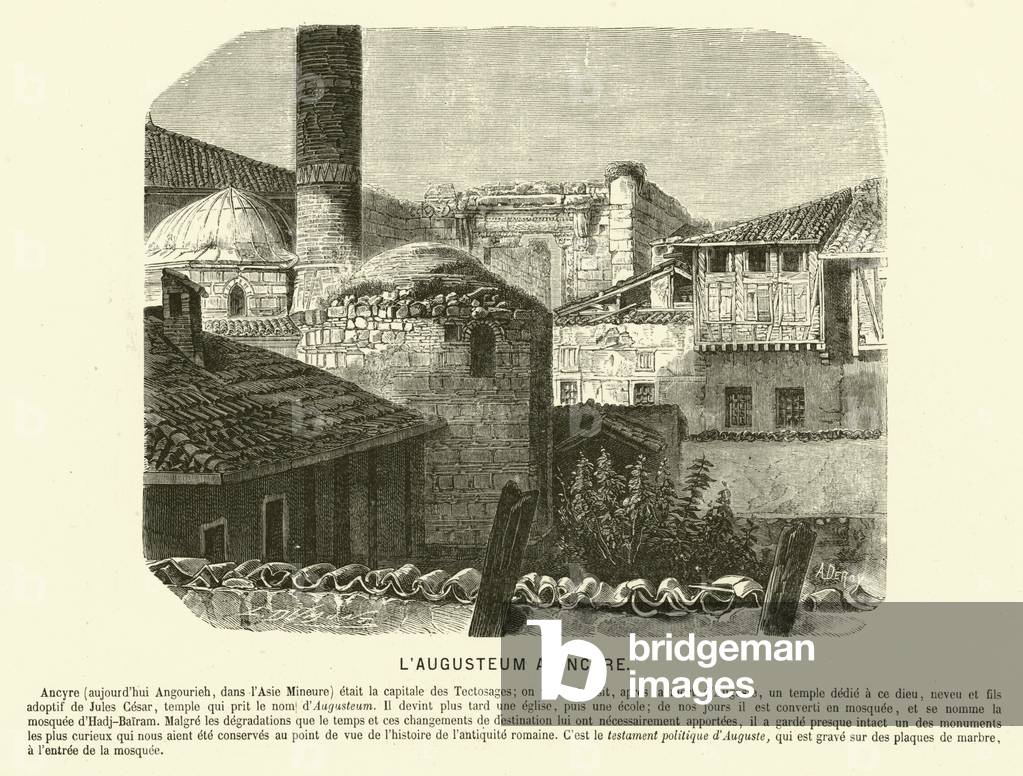 Augusteum, Temple of Augustus and Rome, Ankara, Turkey (engraving)
