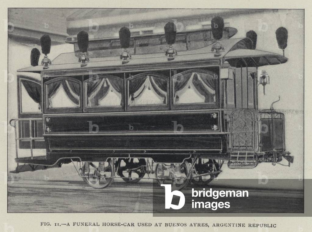 A Funeral Horse-Car used at Buenos Ayres, Argentine Republic (b/w photo)