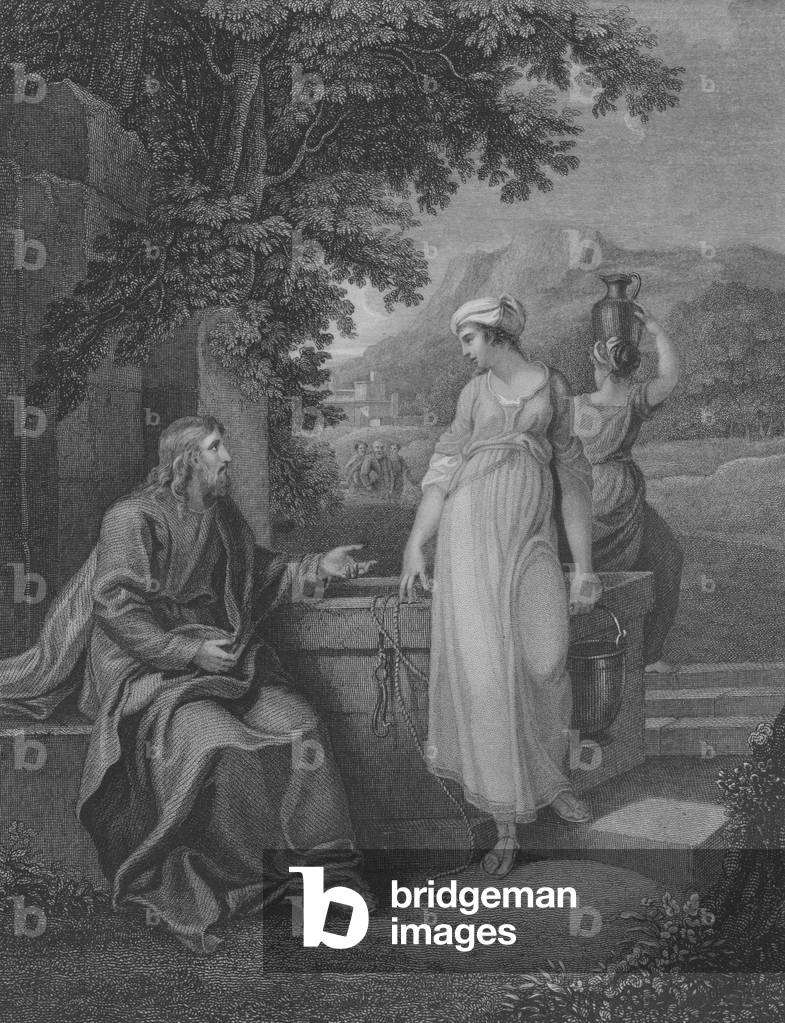 Christ and Woman of Samaria, St John 4, Verse 5-27 (engraving)