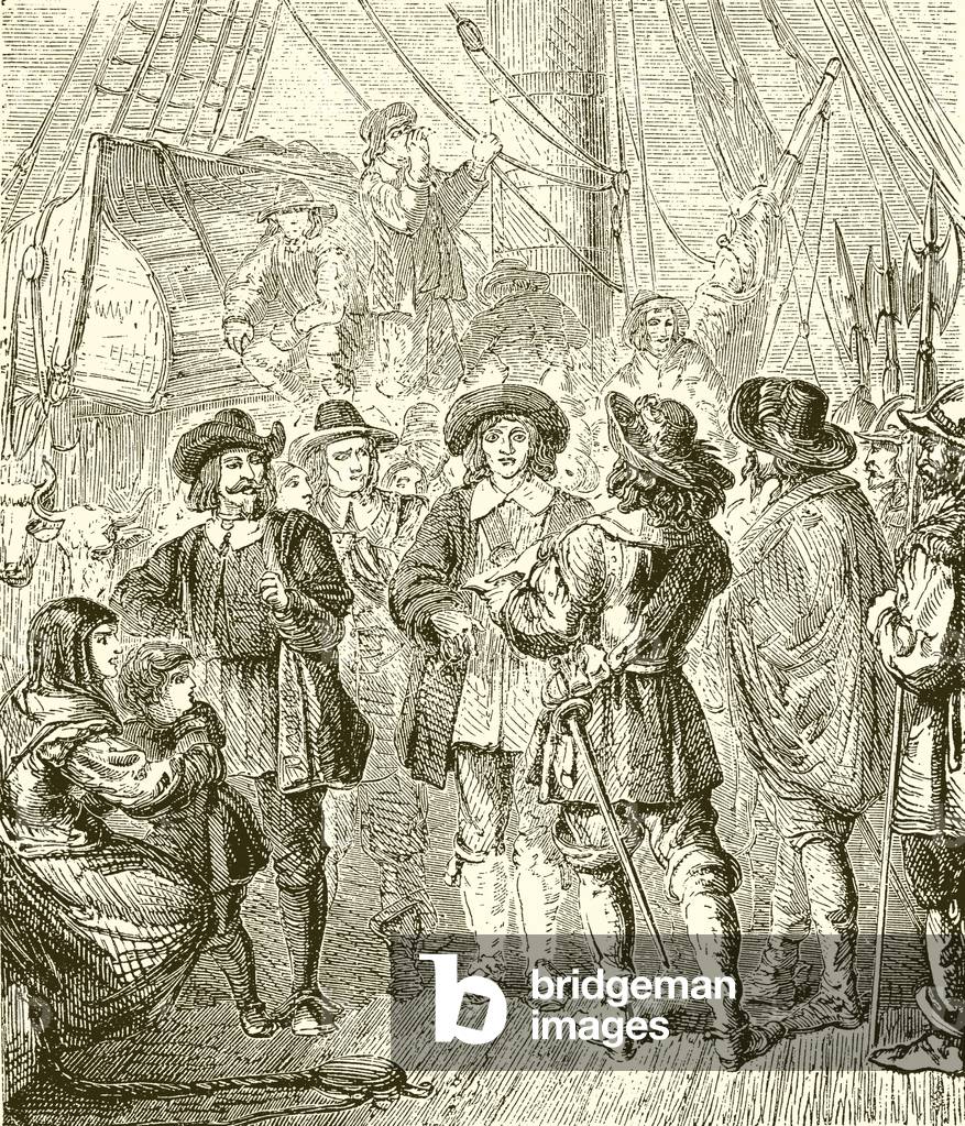 Hampden and Cromwell prevented from Emigrating (engraving)