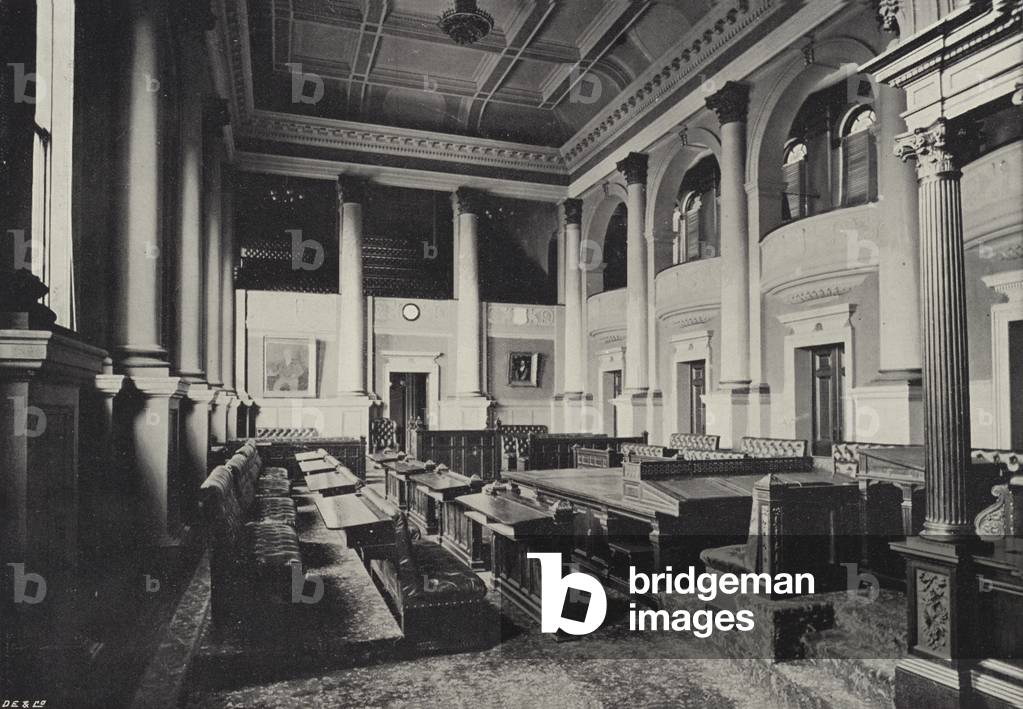 Interior of Legislative Council Chamber, Parliament House, Cape Town (b/w photo)