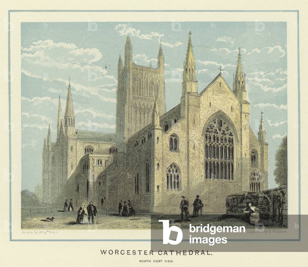 Worcester Cathedral, north west view (colour litho)