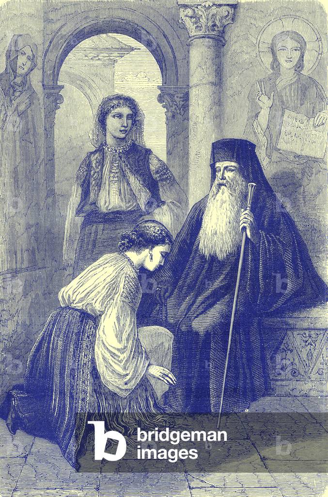 Worship in Roumania, illustration from 'Illustrated Travels', edited by H. W. Bates, published c.1880 (digitally enhanced image)