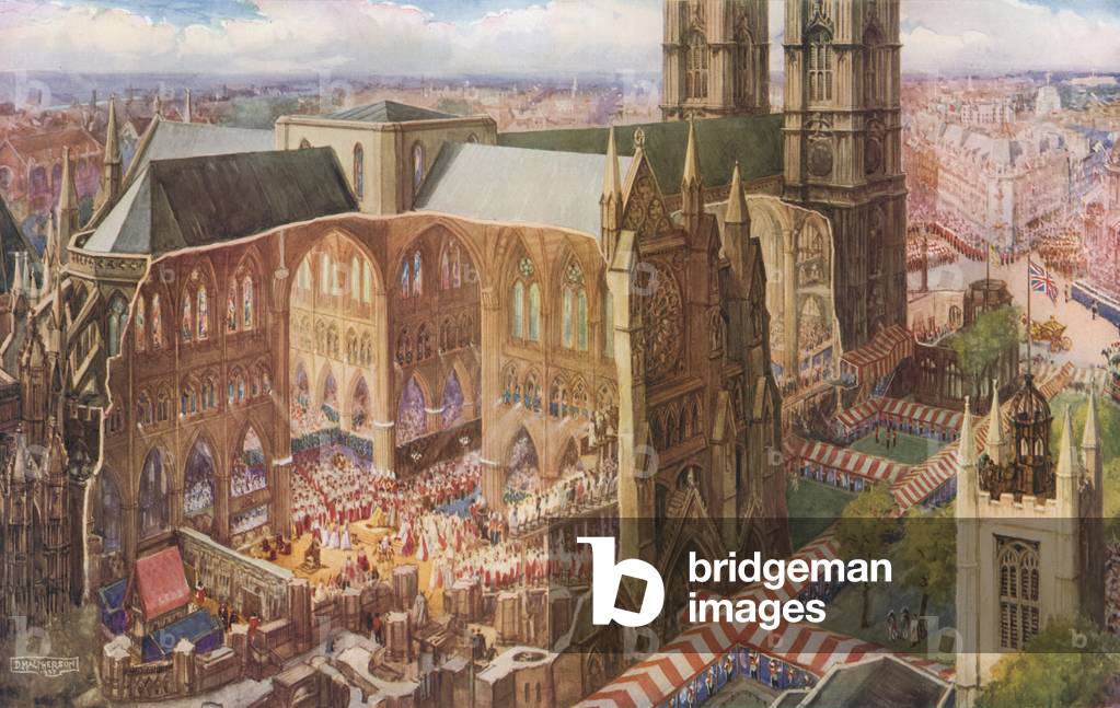 Within Westminster Abbey Walls, during the Coronation Ceremonial (colour litho)