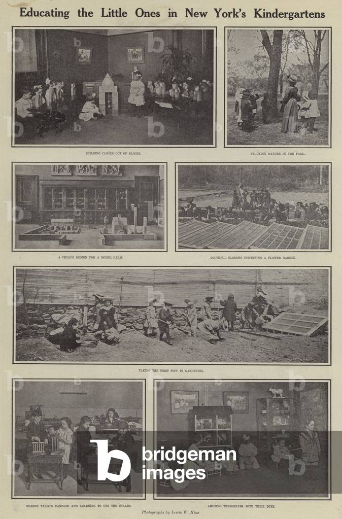 Educating the little ones in New York's kindergartens (b/w photo)