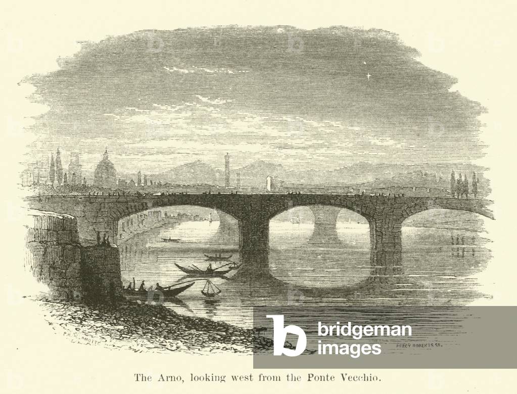 The Arno, looking west from the Ponte Vecchio (engraving)