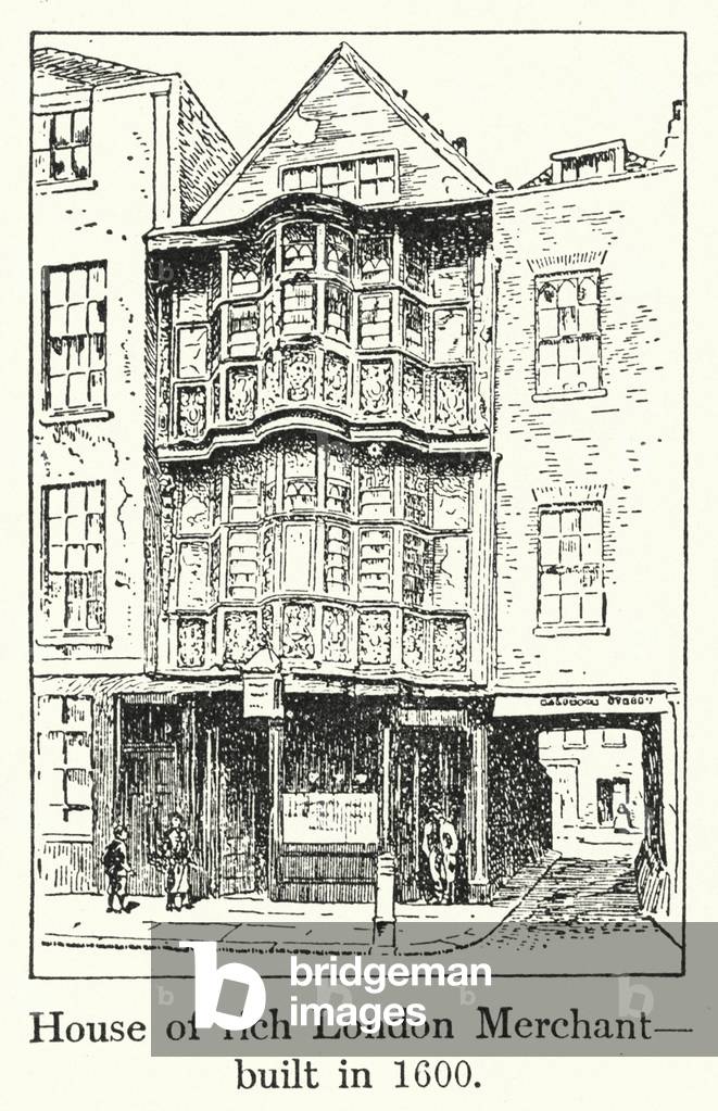 House of rich London Merchant, built in 1600 (litho)
