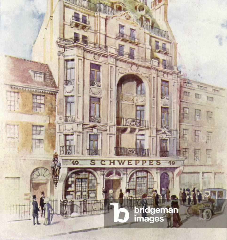 Offices of Messrs Schweppes, 49 Pall Mall, world-famous manufacturers of Mineral Waters (colour litho)