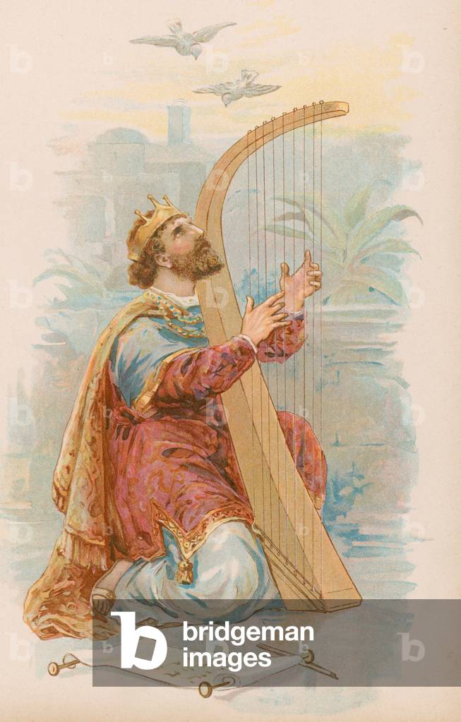 King David playing the harp (chromolitho)