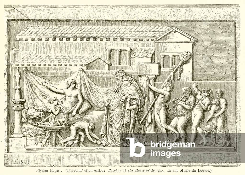 Elysian Repast. (Bas-Relief often Called: Bacchus at the House of Icarius. In the Musee du Louvre) (engraving)
