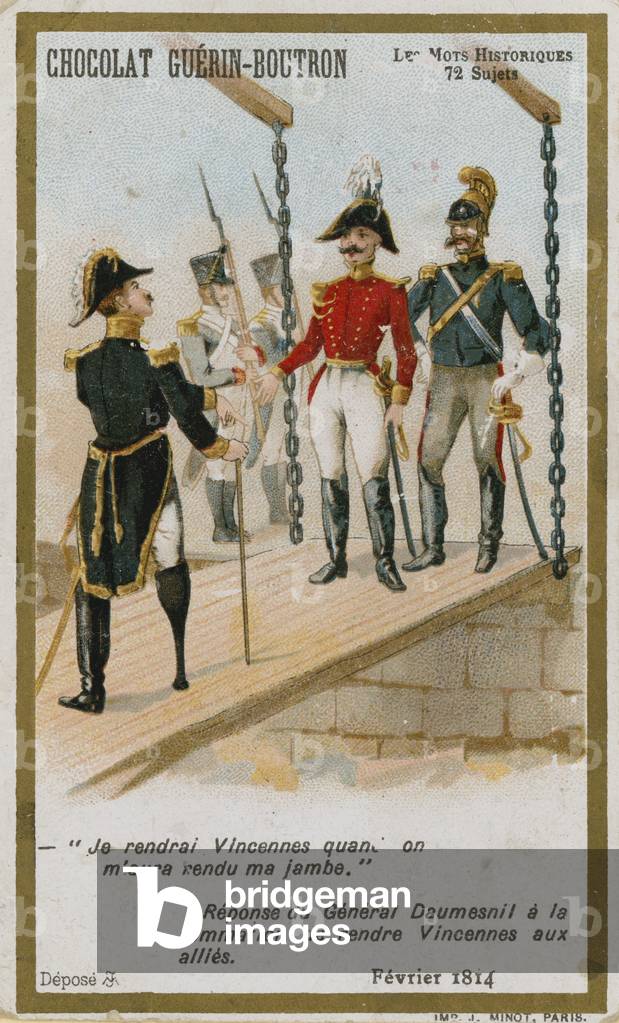 Chocolat Guerin-Boutron trade card, Historic Words series (chromolitho)