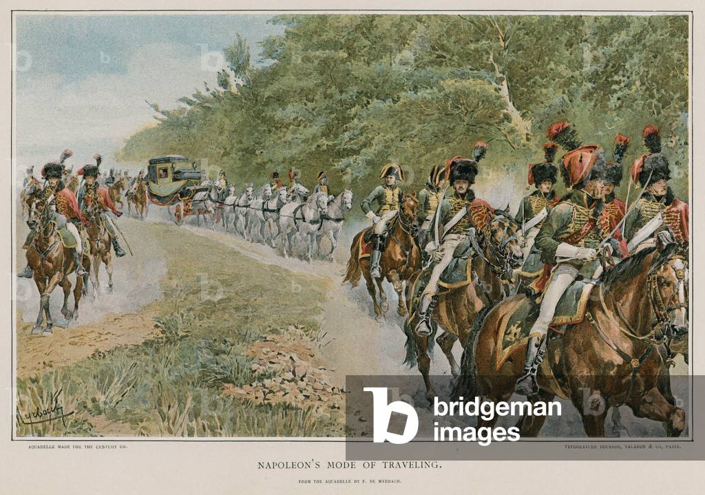 Napoleon's mode of travelling (colour litho)