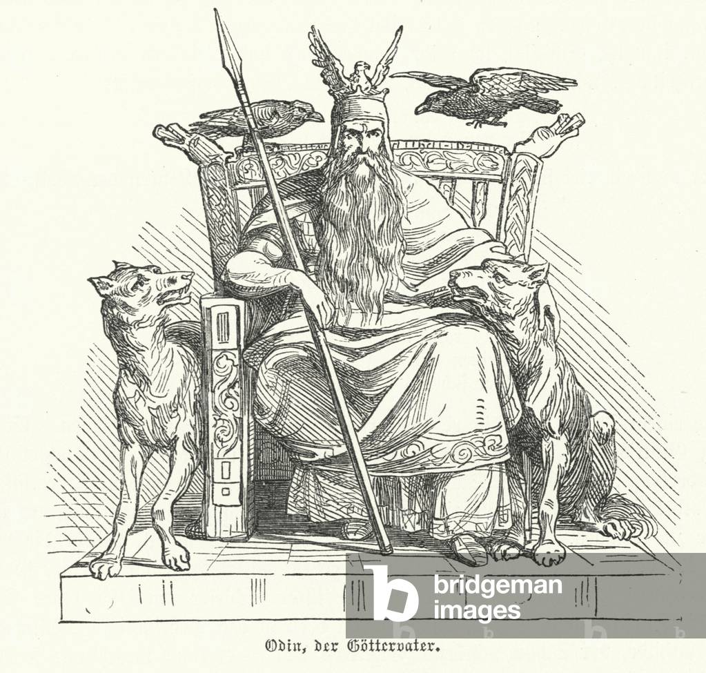 Odin, god of Norse mythology (engraving)