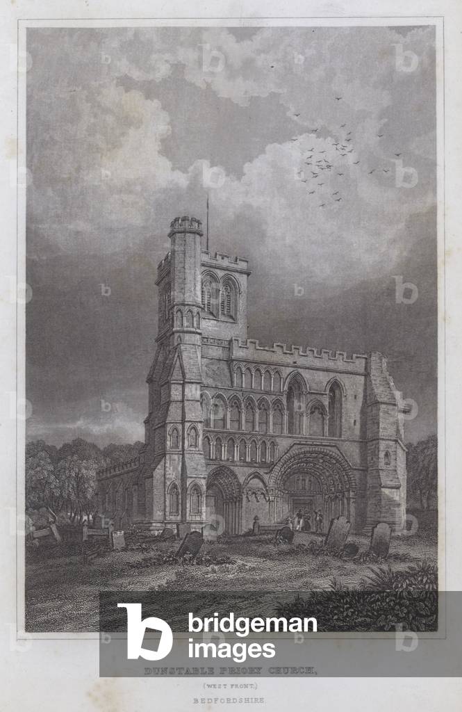 Dunstable Priory Church, West Front, Bedfordshire (engraving)