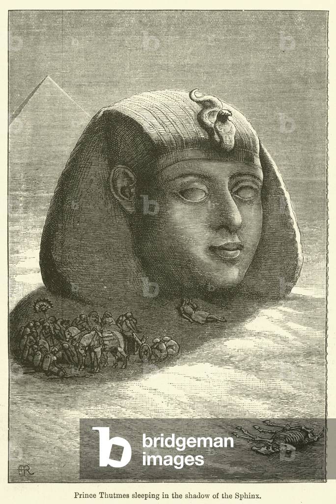 Prince Thutmes sleeping in the shadow of the Sphinx (engraving)