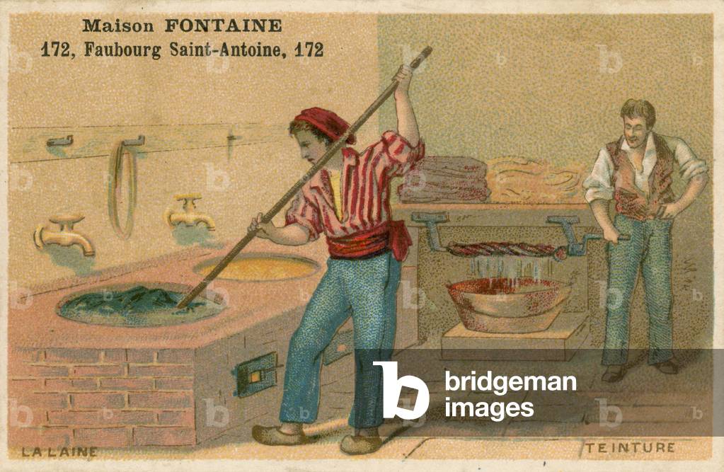 Maison Fontaine trade card, wool dying (chromolitho)