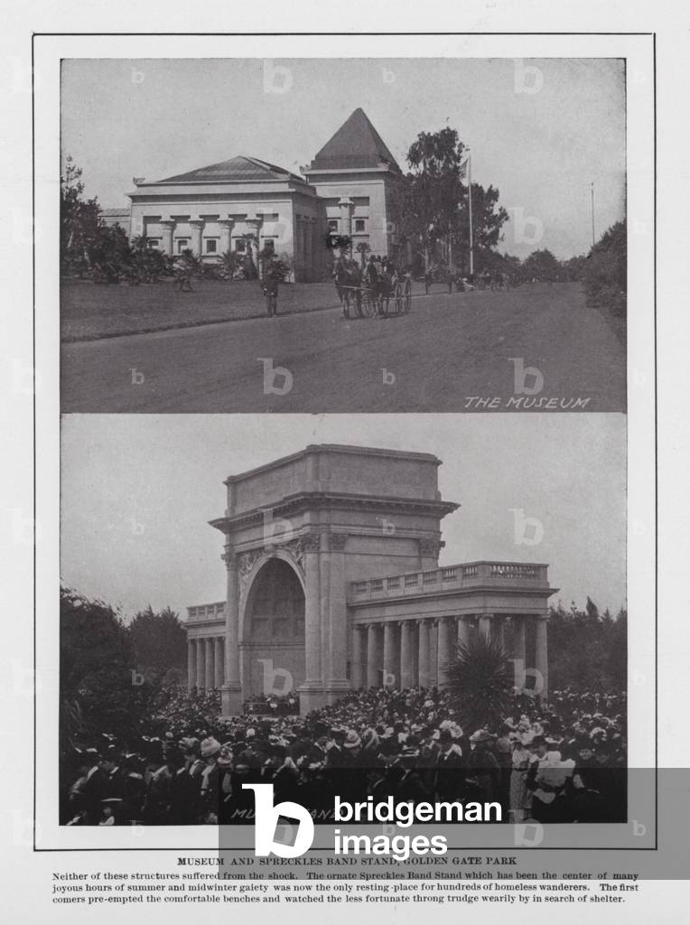 San Francisco: Museum and Spreckles Band Stand, Golden Gate Park (b/w photo)