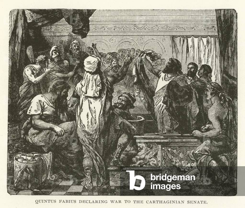 Quintus Fabius declaring war to the Carthaginian Senate (engraving)