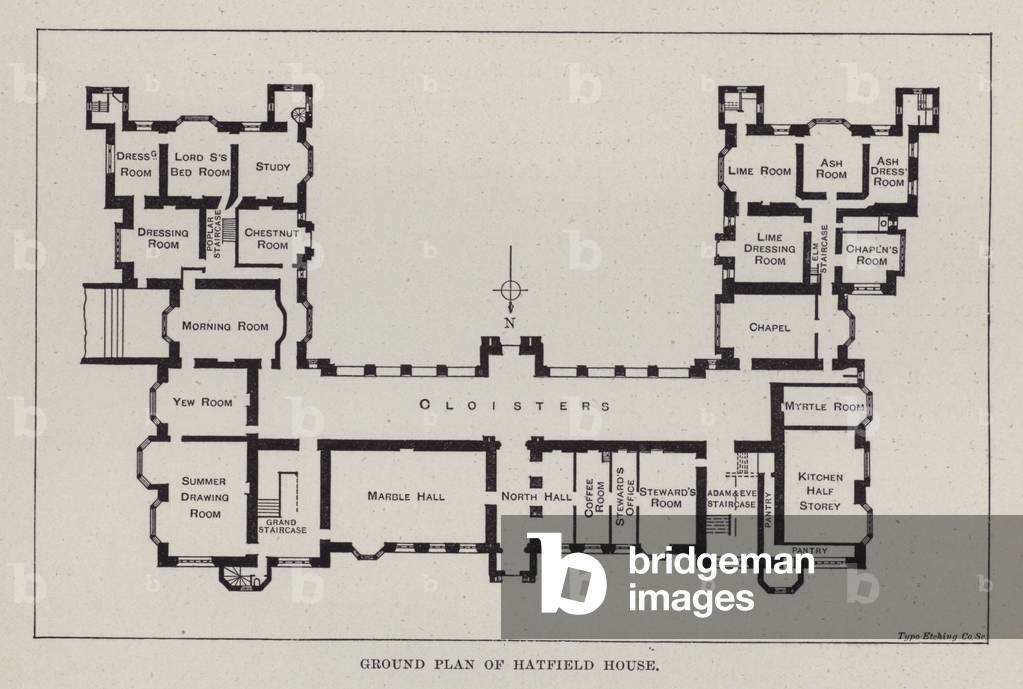 Ground Plan of Hatfield House (litho)