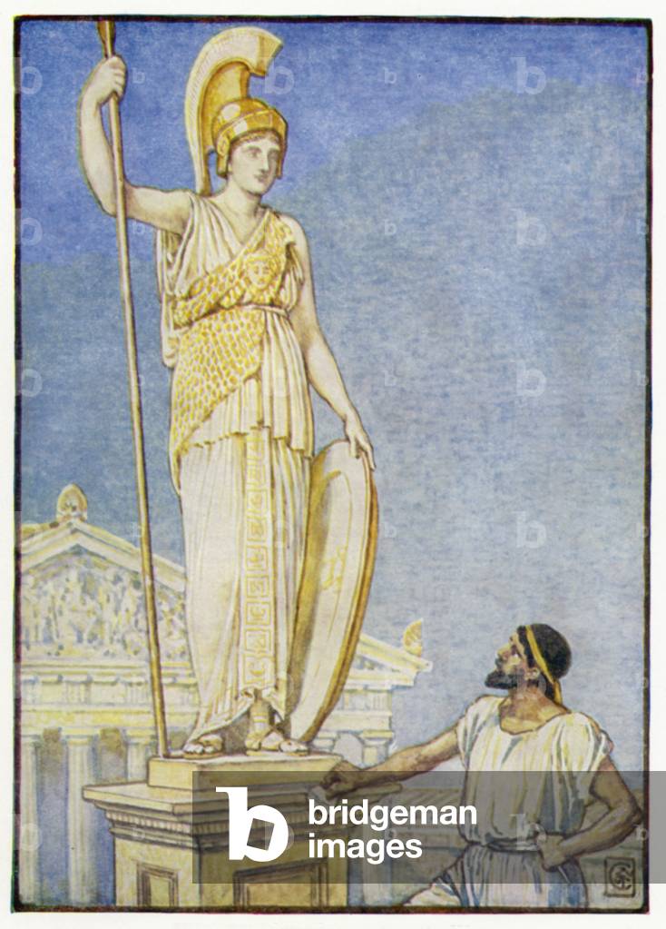 The figure of the goddess was a colossal one (colour litho)