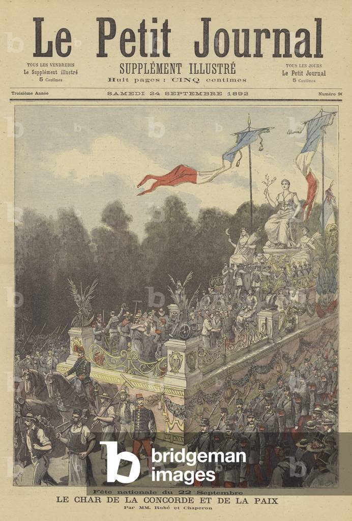 Float of Concord and Peace at the national festival commemorating the centenary of the birth of the French Republic (colour litho)