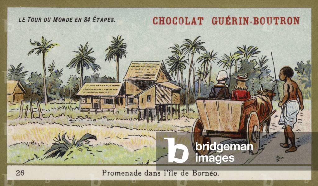 Ox cart ride on the island of Borneo (chromolitho)
