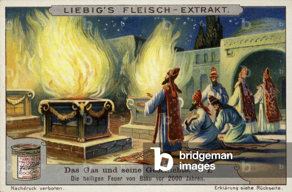 Sacred fires of the Ateshgah of Baku (Fire Temple of Baku) (chromolitho)
