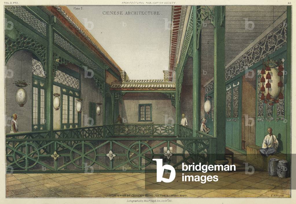 Interior of Chinam's Hong, Victoria, Hong Kong (colour litho)