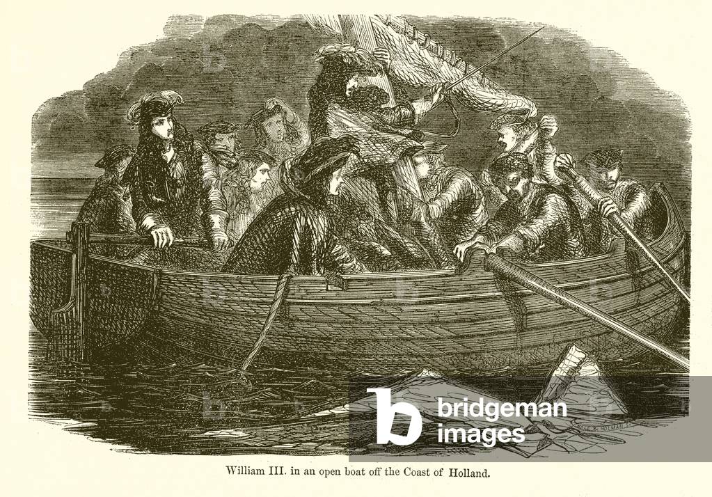William III. in an open boat off the Coast of Holland (engraving)