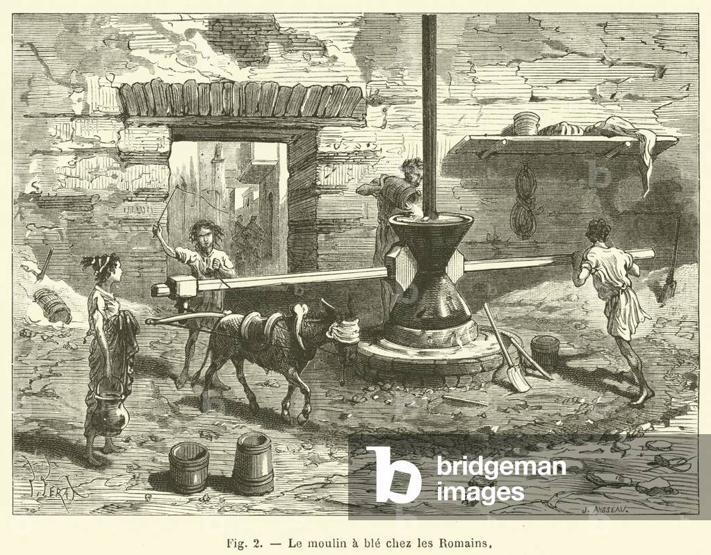 Le moulin a ble chez les Romains (engraving)