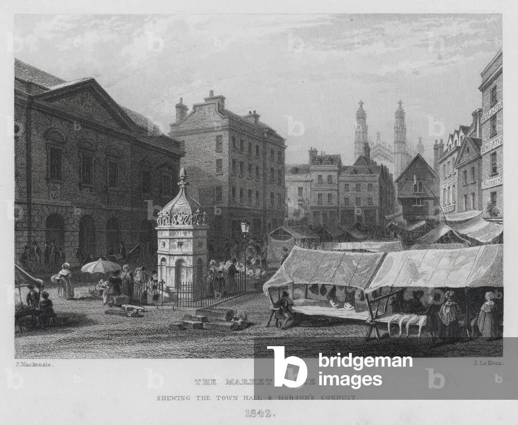 The Market Place, shewing the Town Hall and Hobson's Conduit, 1842 (engraving)