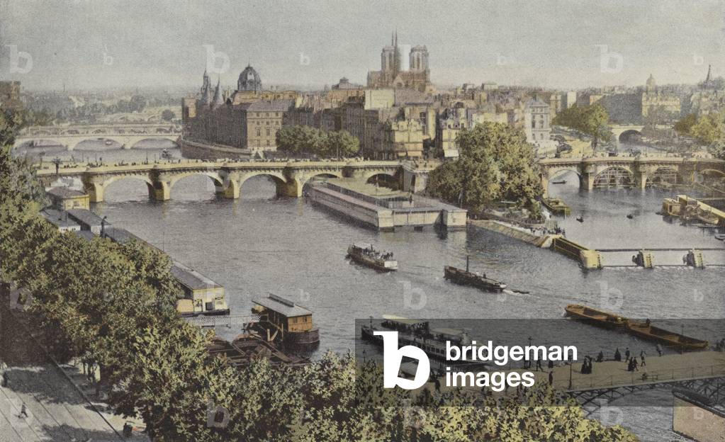 Paris, Le Pont-Neuf et l'Ile de la Cite, Vue prise du Louvre (colour photo)