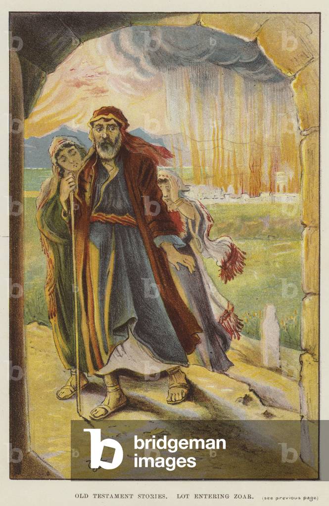 Old Testament Stories, Lot entering Zoar (colour litho)