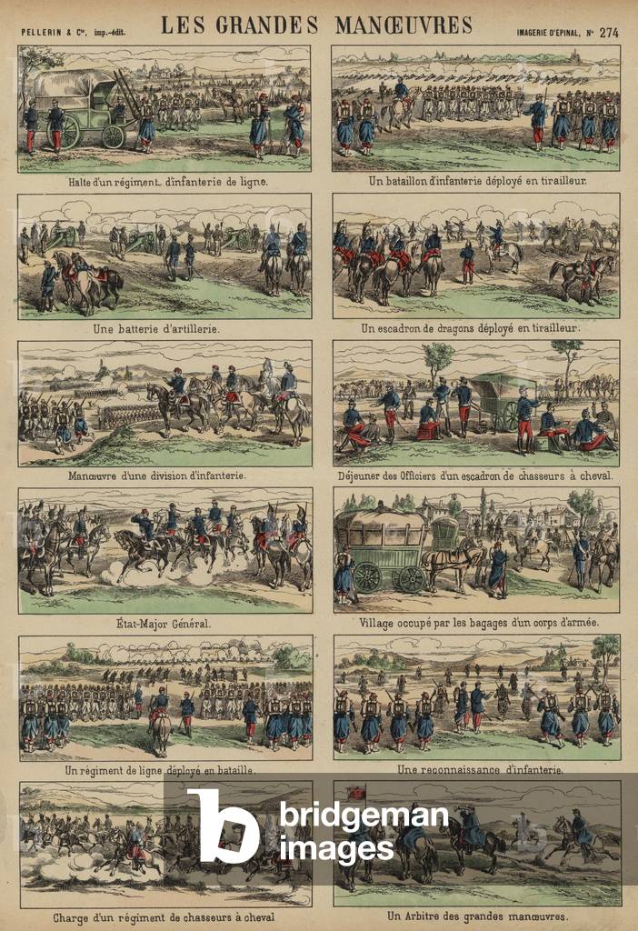 Annual grand manoeuvres of the French Army (coloured engraving)