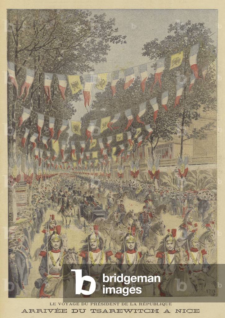 Arrival of the Russian tsarevich in Nice (colour litho)