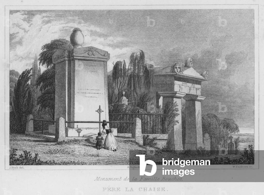Paris, Monument de la Famille Bouchee, Pere La Chaise (engraving)