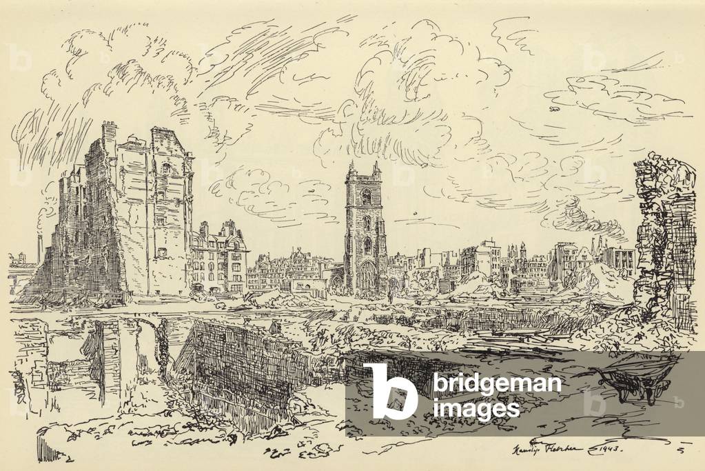 In the city ruins (litho)