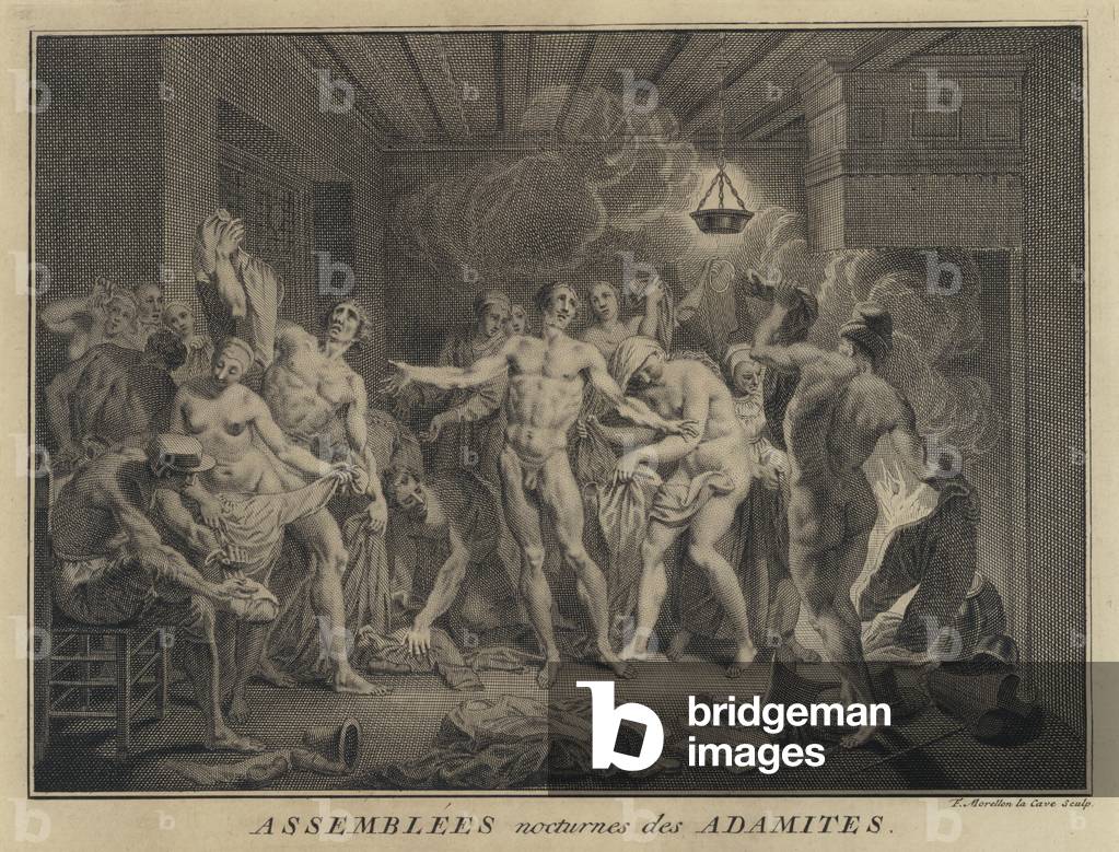 Nocturnal meeting of Adamites (engraving)