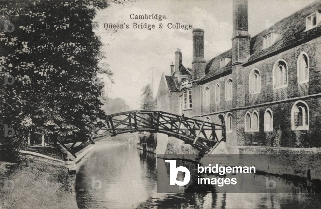Cambridge, Queens Bridge and College (b/w photo)