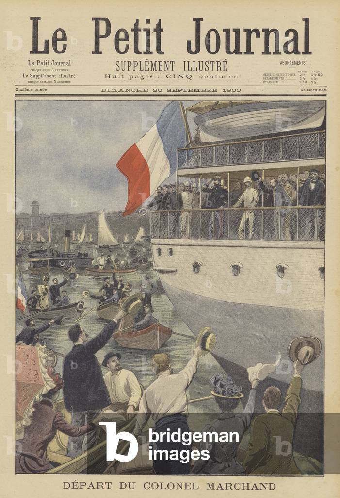 Departure of Colonel Marchand from Marseilles (colour litho)