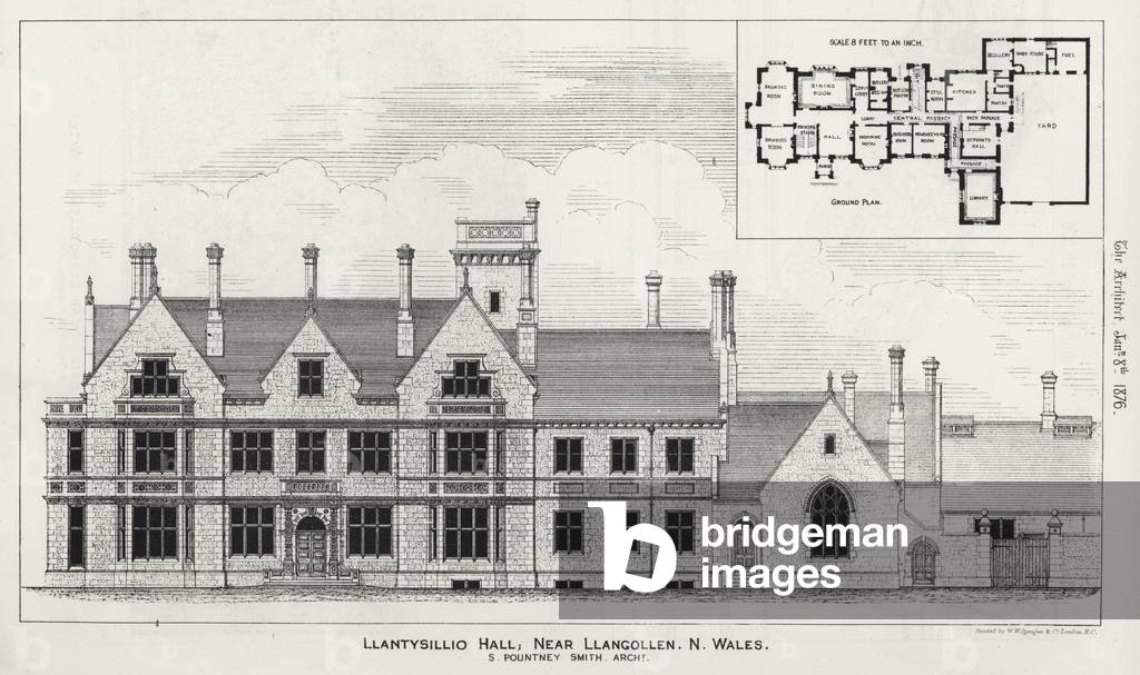Llantysillio Hall, near Llangollen, N Wales (engraving)