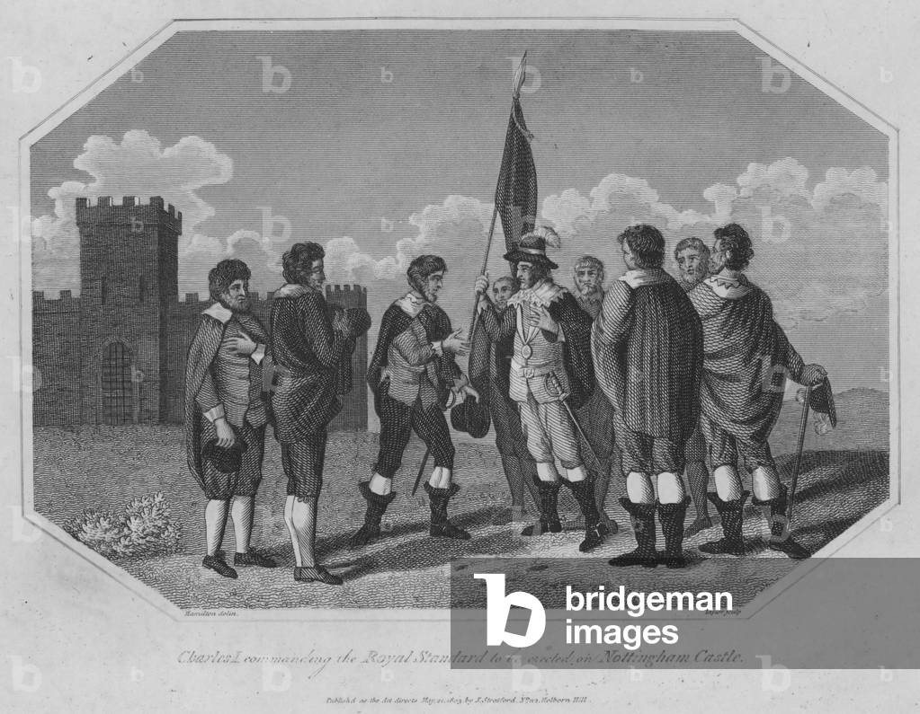 Charles I commanding the Royal Standard to be erected on Nottingham Castle (engraving)
